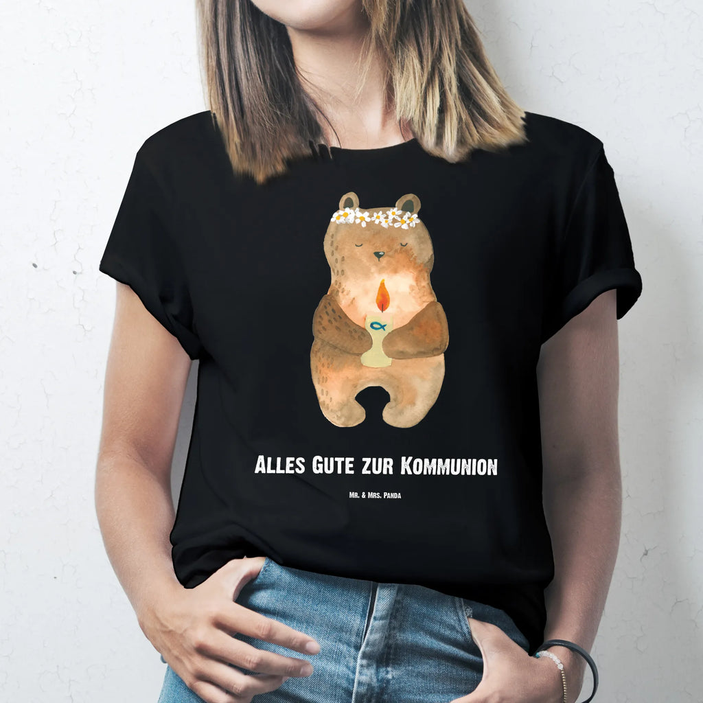 Personalisiertes T-Shirt Bär Kommunion T-Shirt Personalisiert, T-Shirt mit Namen, Frauen, Wunschtext, Männer, T-Shirt mit Aufruck, Bedrucken, Teddybär, Teddy, Bär, Taufkerze, Gottes Segen, katholisch, Kommunion