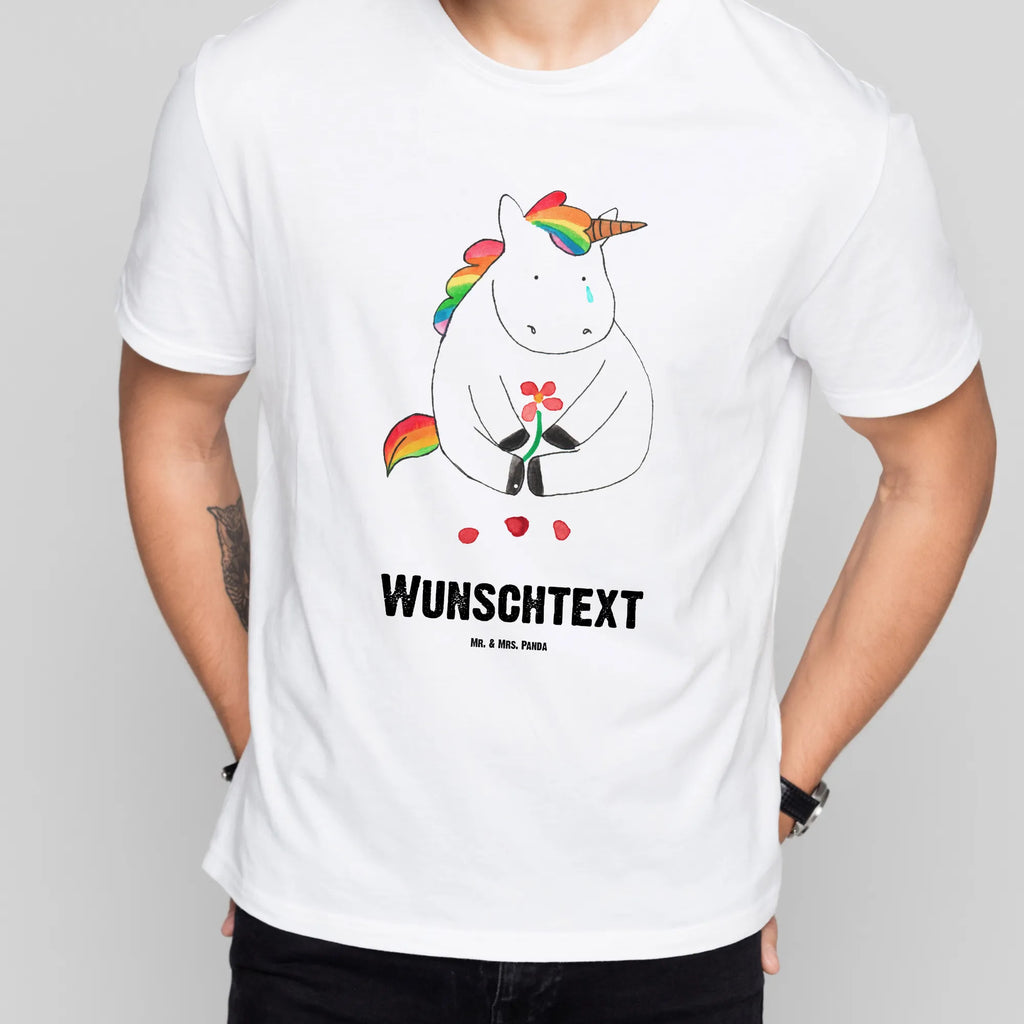 Rozmiar L Personalizowana koszulka Jednorożec Smutny Wunschtext, T-Shirt mit Namen, T-Shirt Personalisiert, Bedrucken, T-Shirt mit Aufruck, Einhorn Deko, Unicorn, Einhorn, Einhörner, Glitzer, Freunde, Liebe, Trauer, Blume, Trösten. Freundschaft, Grußkarte