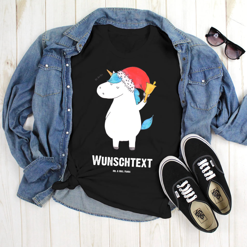 Rozmiar L Personalizowana koszulka Jednorożec Mikołaj T-Shirt Personalisiert, T-Shirt mit Namen, Wunschtext, Bedrucken, T-Shirt mit Aufruck, Einhorn Deko, Unicorn, Einhorn, Einhörner, Feenstaub, Nikolaus, Weihnachten, Gin, Wunschliste, Schoki, Wunschzettel, Schokolade, Weihnachtsmann