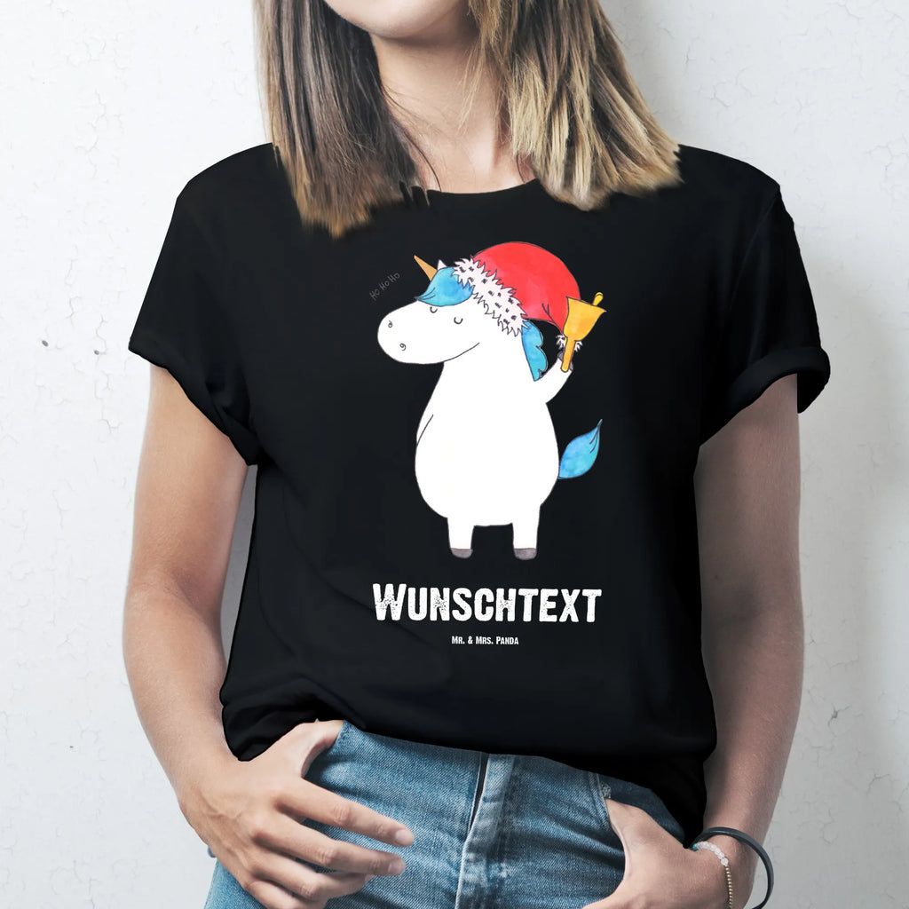 Rozmiar L Personalizowana koszulka Jednorożec Mikołaj T-Shirt Personalisiert, T-Shirt mit Namen, Wunschtext, Bedrucken, T-Shirt mit Aufruck, Einhorn Deko, Unicorn, Einhorn, Einhörner, Feenstaub, Nikolaus, Weihnachten, Gin, Wunschliste, Schoki, Wunschzettel, Schokolade, Weihnachtsmann