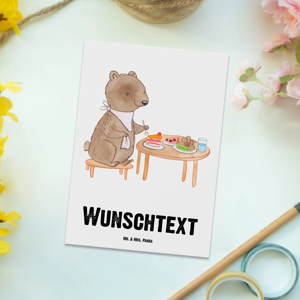 Personalised postcard bear to eat out Gift, sport, hobby, giving, thank you, award, profit, athlete, eating out, dining out, restaurant, Eating out