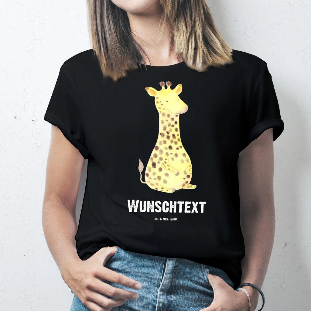 Rozmiar L Personalizowana koszulka żyrafa Zadowolony T-Shirt mit Aufruck, Wunschtext, T-Shirt mit Namen, T-Shirt Personalisiert, Bedrucken, Wildtiere, Afrika, Glück, Zufrieden, Giraffe, Abenteuer