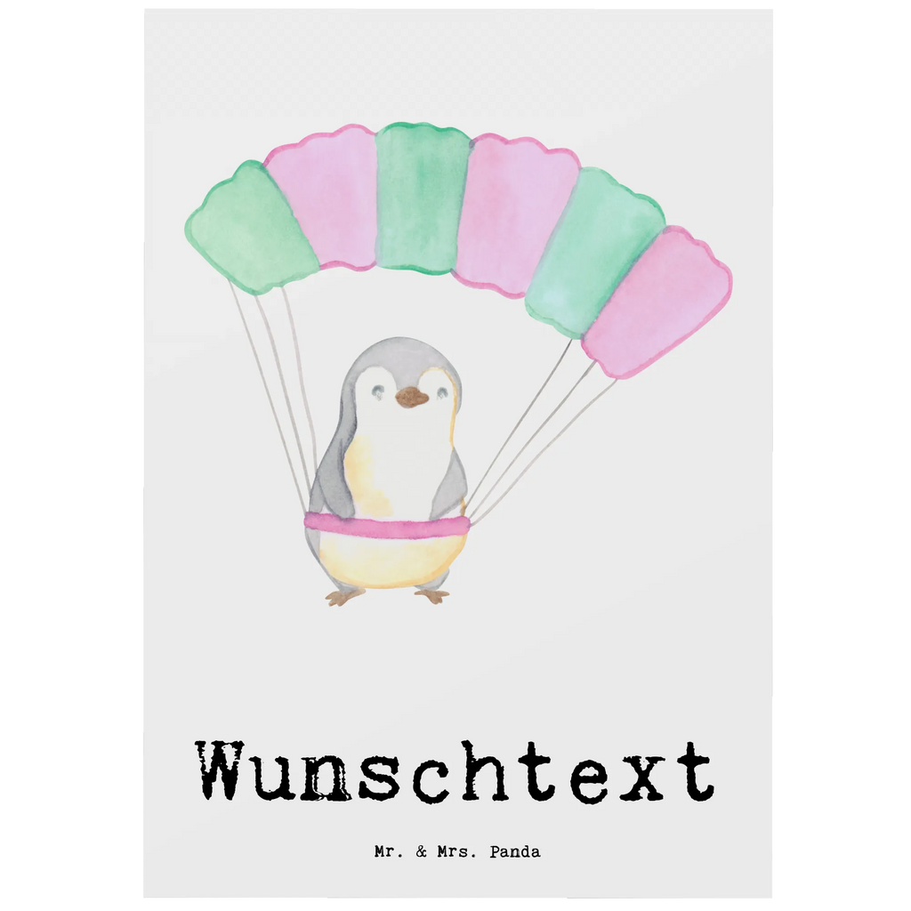 Personalised postcard penguin parachute jump Gift, sport, hobby, giving, thank you, award, profit, athlete, Skydiving, parachute jump, skydive