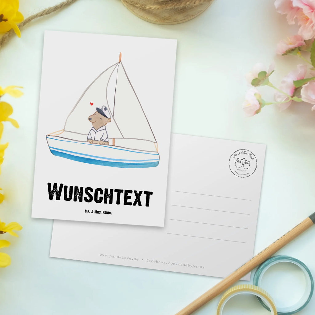 Personalised postcard bear Sail Gift, sport, hobby, giving, thank you, award, profit, athlete, sailing school, sailing trip, sailing, yacht club, sailing boat