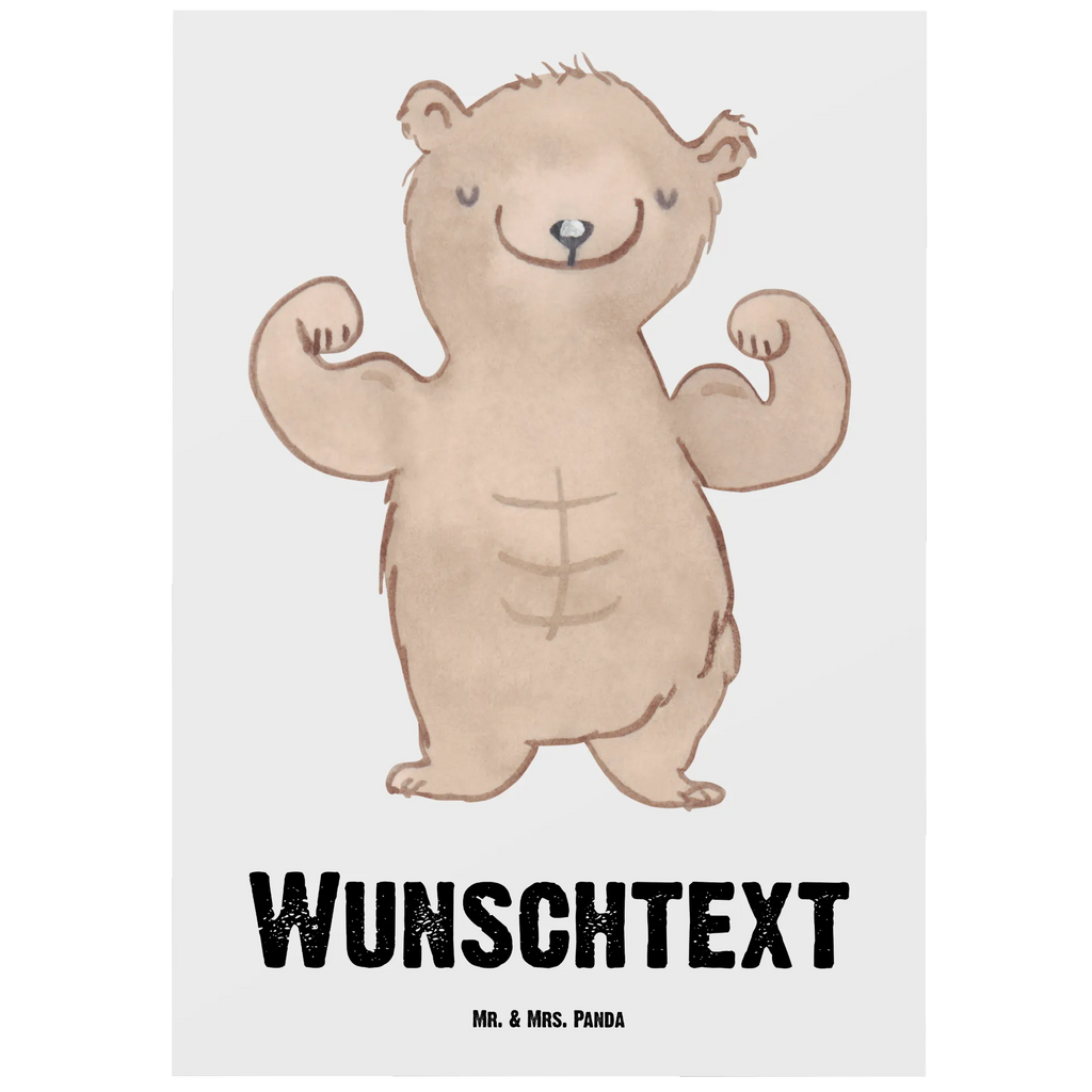 Personalisierte Postkarte Bär Bodybuilding Einladung mit Namen, Postkarte personalisierbar, Grußkarte mit Wunschtext, Ansichtskarte mit Wunschtext, Geschenkkarte mit Wunschtext, Ansichtskarte mit Namen, Einladung mit Wunschtext, Postkarte mit Namen, Grußkarte mit Namen, Karte mit Namen, Geschenkkarte mit Namen, Postkarte mit Wunschtext, Karte mit Wunschtext, Postkarte bedrucken, Geschenk, Sport, Sportart, Hobby, Schenken, Danke, Dankeschön, Auszeichnung, Gewinn, Sportler, Muskelmasse, Leistungssport, Körpergestaltung, Bodybuilding