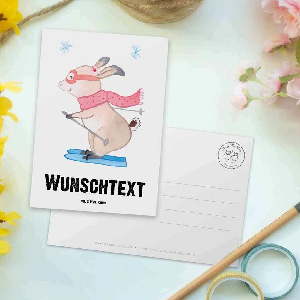 Personalisierte Postkarte Hase Skifahren Ansichtskarte mit Wunschtext, Postkarte bedrucken, Karte mit Namen, Postkarte mit Wunschtext, Karte mit Wunschtext, Geschenkkarte mit Namen, Postkarte personalisierbar, Einladung mit Wunschtext, Geschenkkarte mit Wunschtext, Grußkarte mit Namen, Postkarte mit Namen, Grußkarte mit Wunschtext, Ansichtskarte mit Namen, Einladung mit Namen, Geschenk, Sport, Sportart, Hobby, Schenken, Danke, Dankeschön, Auszeichnung, Gewinn, Sportler, Skifahren, Ski fahren, Skiwettbewerb, Skirennen, Skisport