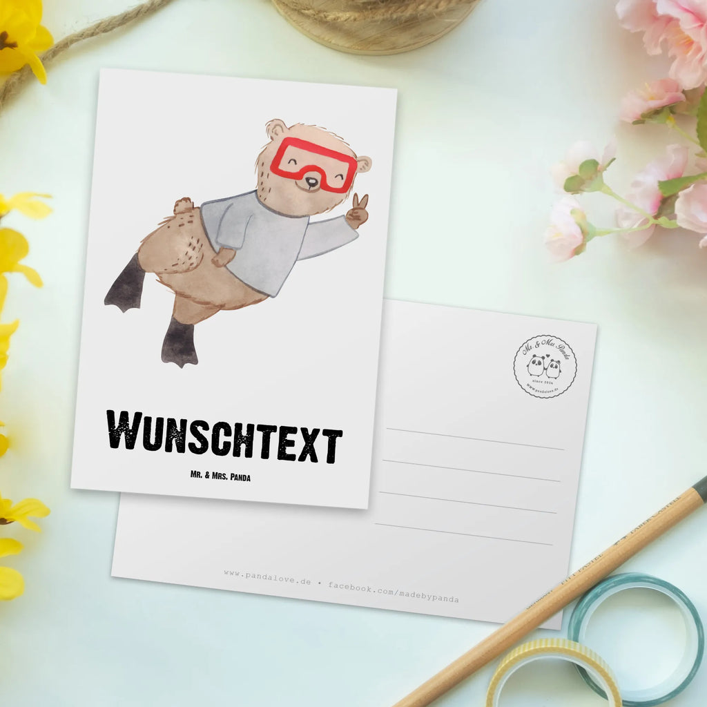 Personalisierte Postkarte Bär Tauchen Geschenkkarte mit Namen, Ansichtskarte mit Wunschtext, Postkarte mit Wunschtext, Grußkarte mit Namen, Postkarte bedrucken, Karte mit Namen, Postkarte personalisierbar, Grußkarte mit Wunschtext, Einladung mit Namen, Einladung mit Wunschtext, Postkarte mit Namen, Ansichtskarte mit Namen, Geschenkkarte mit Wunschtext, Karte mit Wunschtext, Geschenk, Sport, Sportart, Hobby, Schenken, Danke, Dankeschön, Auszeichnung, Gewinn, Sportler, Diving, schnorcheln, Tauchen, Tauchgang, Tauchschule, Dive