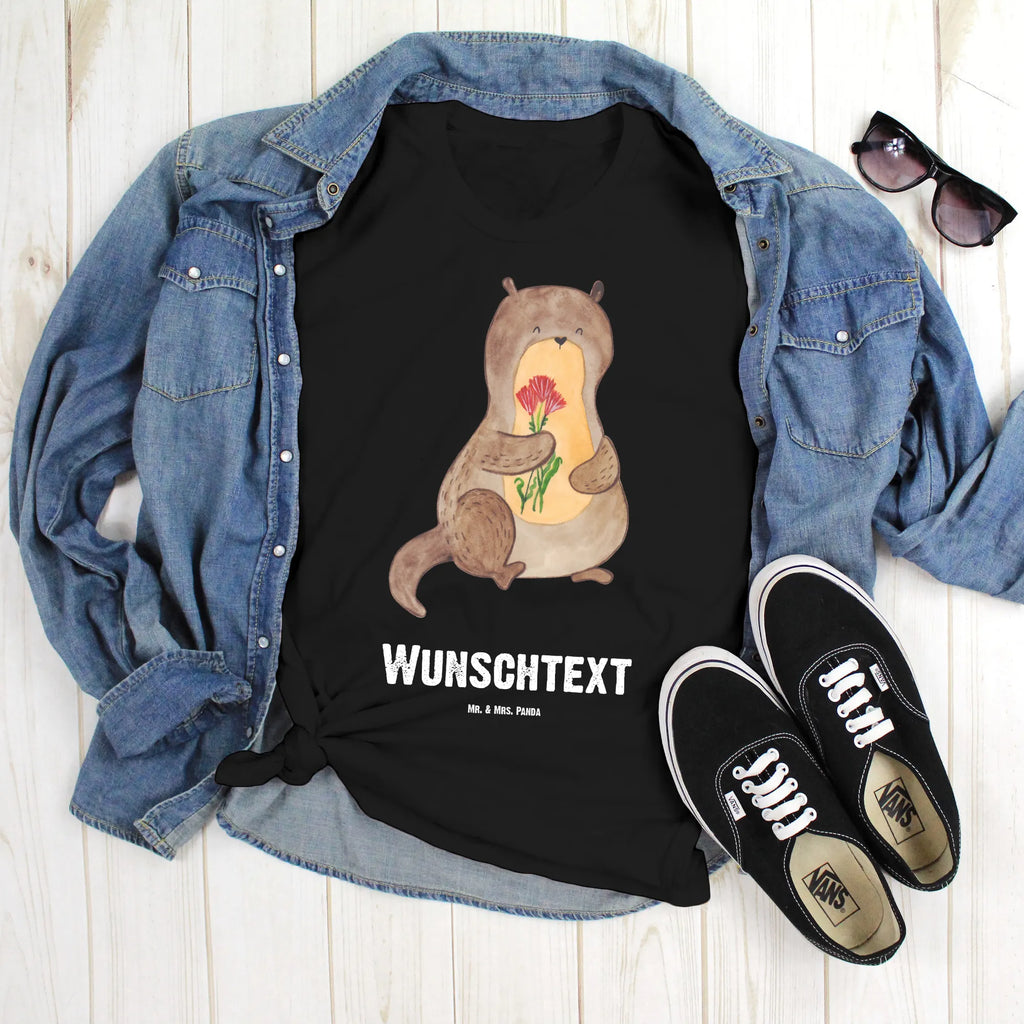 Rozmiar L Personalizowana koszulka wydra bukiet kwiatów T-Shirt mit Aufruck, Wunschtext, T-Shirt mit Namen, Bedrucken, T-Shirt Personalisiert, Fischotter, Seeotter, Otter, Otter Seeotter See Otter