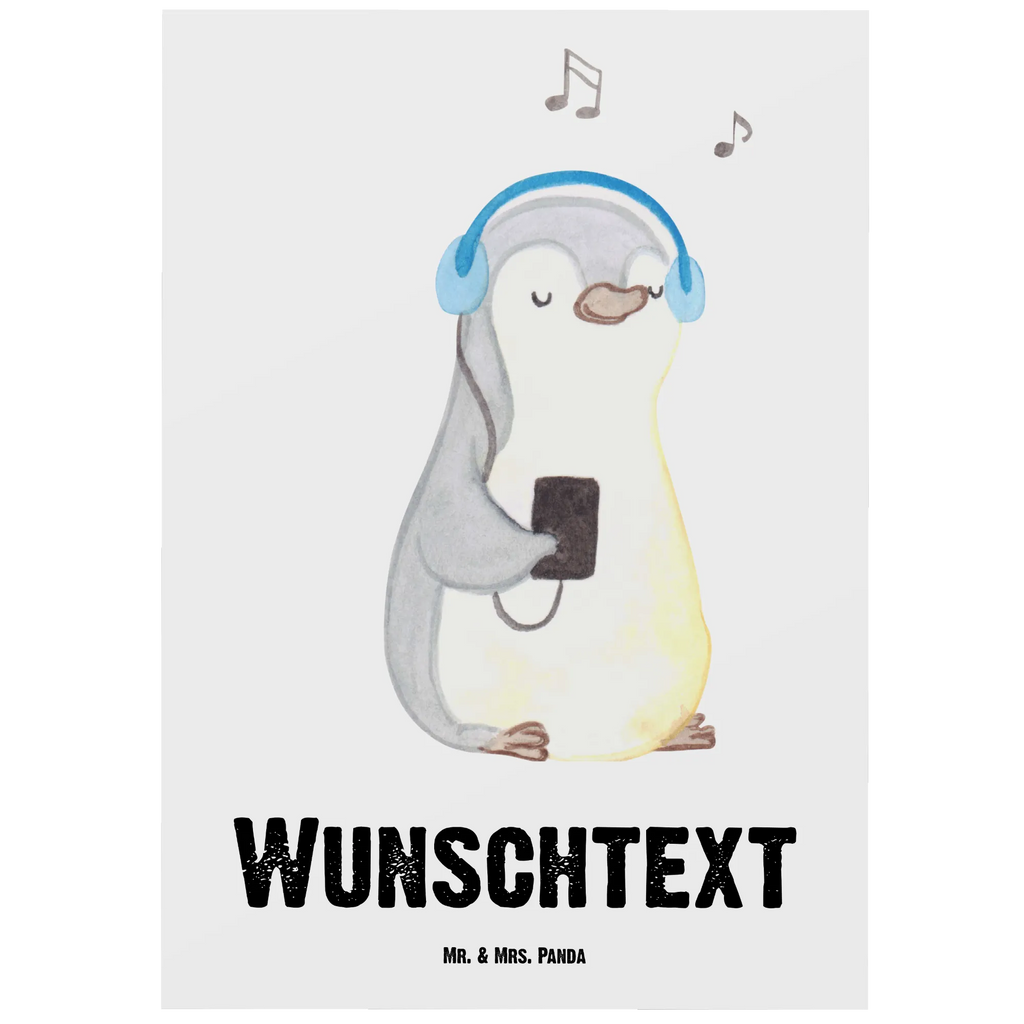 Personalised postcard penguin listen to music Gift, sport, hobby, giving, thank you, award, profit, athlete, favorite song, listening to music