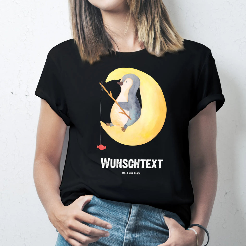 Rozmiar L Personalizowana koszulka pingwin księżyc T-Shirt mit Namen, T-Shirt Personalisiert, T-Shirt mit Aufruck, Pinguin, Pinguine, Gästezimmer, Spruch, schlafen, Schlafzimmer, Einschlafen, Nachtruhe, Schlafstörungen