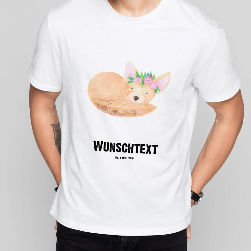 Rozmiar L Personalizowana koszulka lis pustynny kwiaty T-Shirt Personalisiert, Männer, Wunschtext, Frauen, Bedrucken, T-Shirt mit Aufruck, T-Shirt mit Namen, Wildtiere, Afrika, Blumenkranz, Blumen, Wüste, Glücklich, Wüstenfuchs