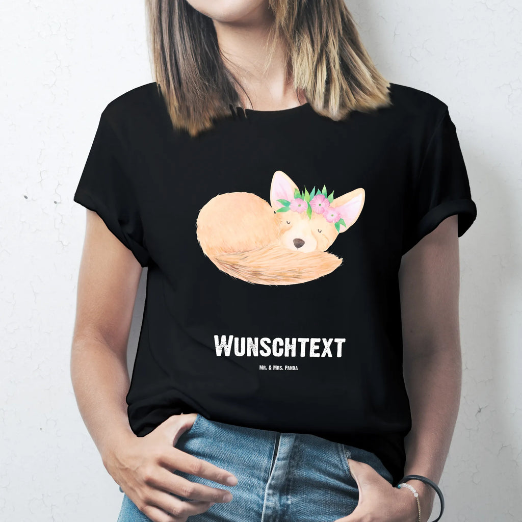 Rozmiar L Personalizowana koszulka lis pustynny kwiaty T-Shirt Personalisiert, Männer, Wunschtext, Frauen, Bedrucken, T-Shirt mit Aufruck, T-Shirt mit Namen, Wildtiere, Afrika, Blumenkranz, Blumen, Wüste, Glücklich, Wüstenfuchs