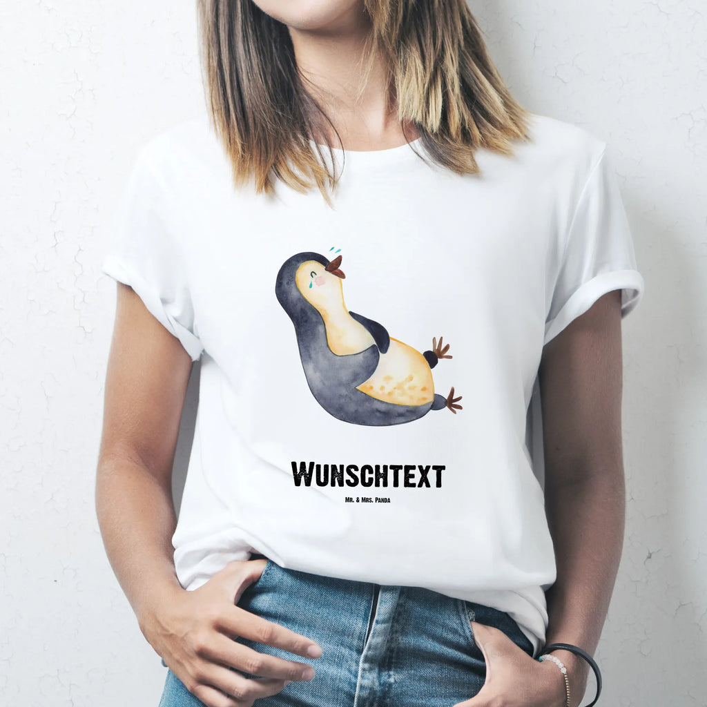 Personalised T-Shirt Penguin Laugh Bedrucken, T-Shirt Personalisiert, T-Shirt mit Aufruck, T-Shirt mit Namen, Wunschtext, Pinguin, Humor, Fröhlich, Lachen, Optimismus, Lustiger Spruch, Pinguine, Fröhlichkeit