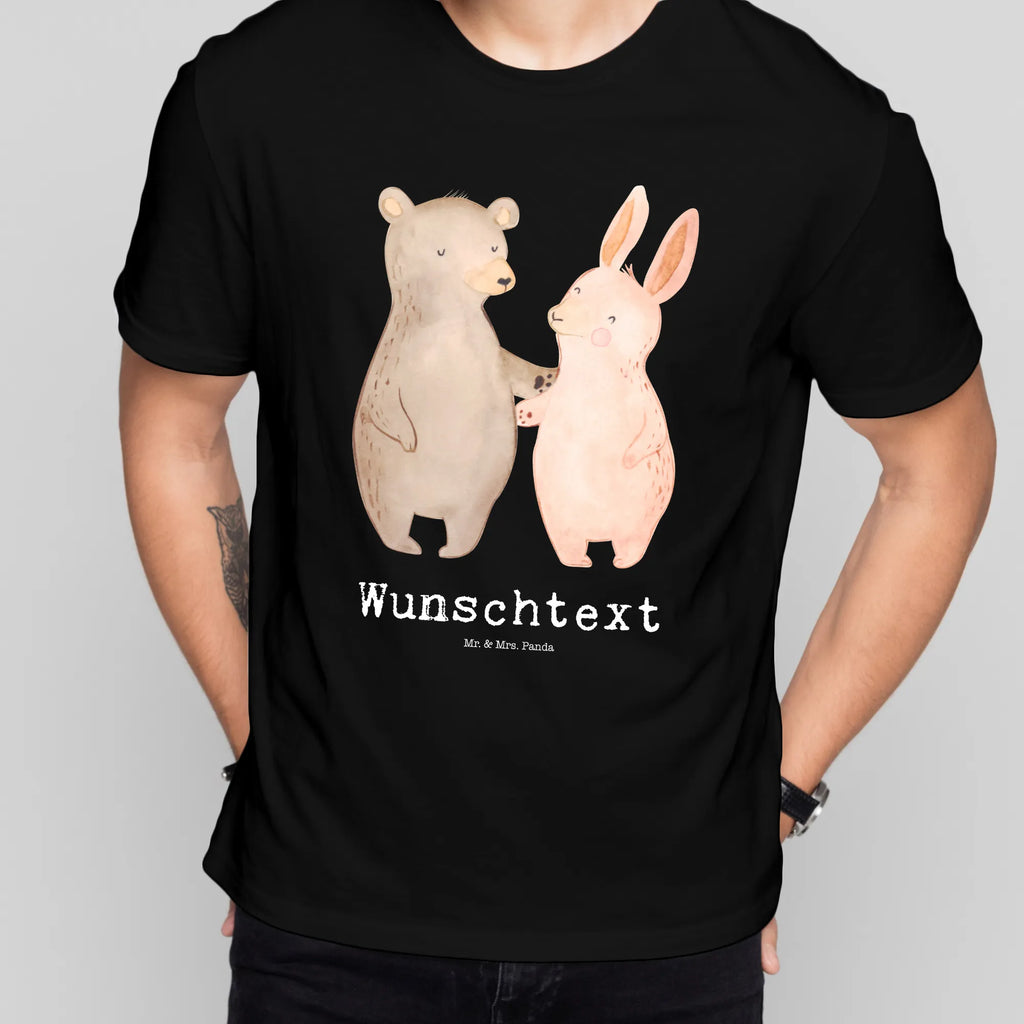 Rozmiar L Personalizowana koszulka Niedźwiedź i królik Przytulać Wunschtext, T-Shirt mit Aufruck, Bedrucken, T-Shirt Personalisiert, T-Shirt mit Namen, Liebe, Freund, Ehefrau, Liebesgeschenk, Heiraten, Hocheitstag, Jahrestag, Verlobung, Heiratsantrag, Partner, Ehemann, Freundin, Hase, Bär, Freunde, Bärchen, Bester Freund, Best Friends