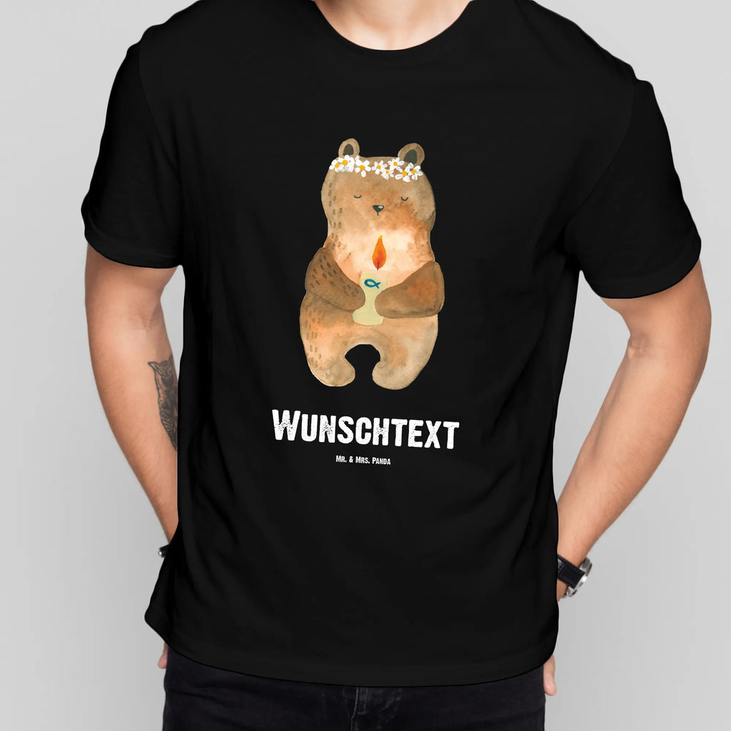 Personalisiertes T-Shirt Bär Kommunion T-Shirt Personalisiert, T-Shirt mit Namen, Frauen, Wunschtext, Männer, T-Shirt mit Aufruck, Bedrucken, Teddybär, Teddy, Bär, Taufkerze, Gottes Segen, katholisch, Kommunion
