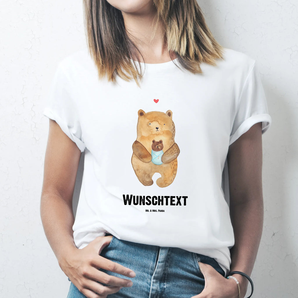 Personalisiertes T-Shirt Bär mit Baby Bedrucken, T-Shirt mit Namen, Wunschtext, T-Shirt Personalisiert, T-Shirt mit Aufruck, Teddybär, Teddy, Bär, Neffe, Geburt, Mutter, Enkel, Täufling, Glückwunsch, Taufe, Geburtstag, Nichte, Eltern, Enkelin, Baby