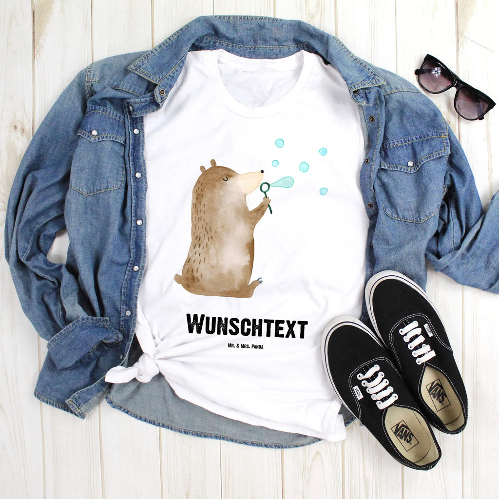 Rozmiar L Personalizowana koszulka niedźwiedź bańki mydlane T-Shirt mit Aufruck, Bedrucken, Wunschtext, Männer, Frauen, T-Shirt mit Namen, T-Shirt Personalisiert, Bär, Teddy, Teddybär, Seifenblasen Bär Lustig Sein Glücklich Traurig Happy