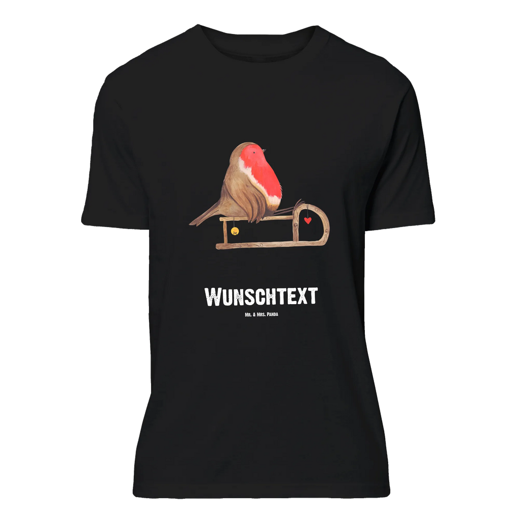 Rozmiar L Personalizowana koszulka rudzik sanki T-Shirt mit Aufruck, T-Shirt Personalisiert, Wunschtext, Bedrucken, T-Shirt mit Namen, Nikolaus, Weihnachtsdeko, Winter, Heiligabend, Advent, Wintermotiv, Weihnachten, Vogel, Schlitten