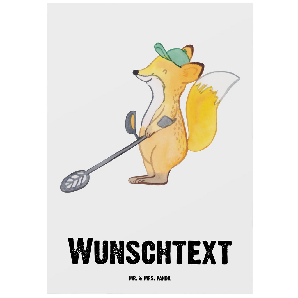 Personalised postcard Fox metal detector Gift, sport, hobby, giving, thank you, award, profit, athlete, treasure hunt, probe walker, Metal detector, look for coins, probe