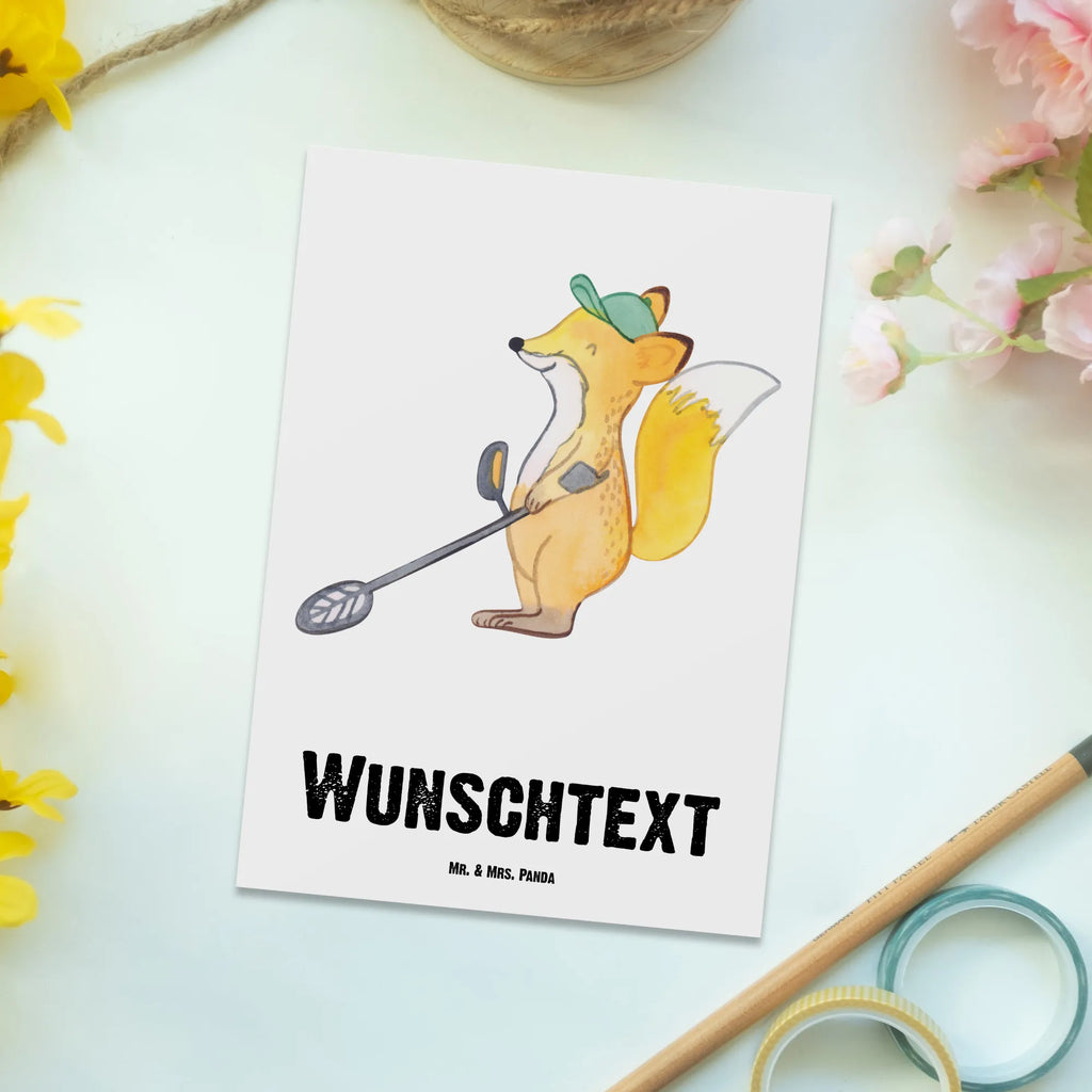 Personalised postcard Fox metal detector Gift, sport, hobby, giving, thank you, award, profit, athlete, treasure hunt, probe walker, Metal detector, look for coins, probe