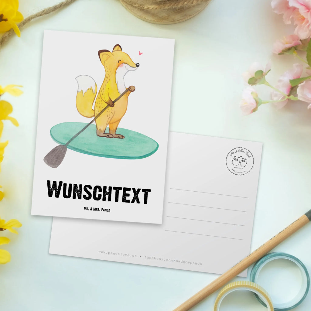 Personalisierte Postkarte Fuchs Stand Up Paddling Ansichtskarte mit Namen, Grußkarte mit Namen, Postkarte mit Namen, Karte mit Namen, Einladung mit Namen, Ansichtskarte mit Wunschtext, Geschenkkarte mit Namen, Einladung mit Wunschtext, Postkarte Bedrucken, Geschenkkarte mit Wunschtext, Karte mit Wunschtext, Postkarte mit Wunschtext, Grußkarte mit Wunschtext, Postkarte Personalisierbar, Sport, Danke, Auszeichnung, Hobby, Sportler, Gewinn, Sportart, Schenken, Geschenk, Dankeschön, Stand Up Paddle, SUB, Stand Up Paddling, Subben, Paddle Boarding