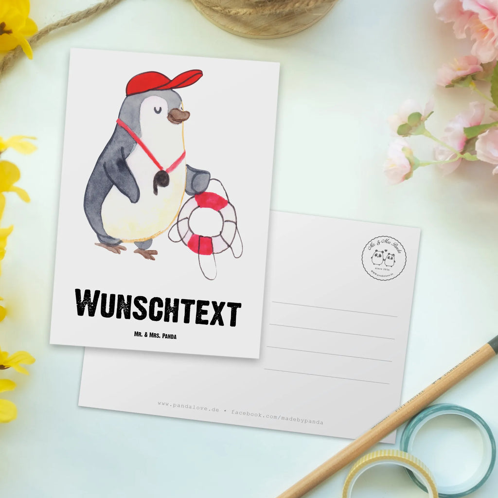 Personalisierte Postkarte Bademeister mit Herz Geschenkkarte mit Namen, Ansichtskarte mit Wunschtext, Grußkarte mit Wunschtext, Postkarte mit Wunschtext, Karte mit Wunschtext, Einladung mit Wunschtext, Karte mit Namen, Einladung mit Namen, Postkarte bedrucken, Ansichtskarte mit Namen, Grußkarte mit Namen, Postkarte mit Namen, Postkarte personalisierbar, Geschenkkarte mit Wunschtext, Beruf, Ausbildung, Jubiläum, Abschied, Rente, Kollege, Kollegin, Geschenk, Schenken, Arbeitskollege, Mitarbeiter, Firma, Danke, Dankeschön, Rettungsschwimmer, Schwimmschule, Schwimmverein, Freibad, Schwimmbad, Bademeister, Schwimmmeister, Badeanstalt