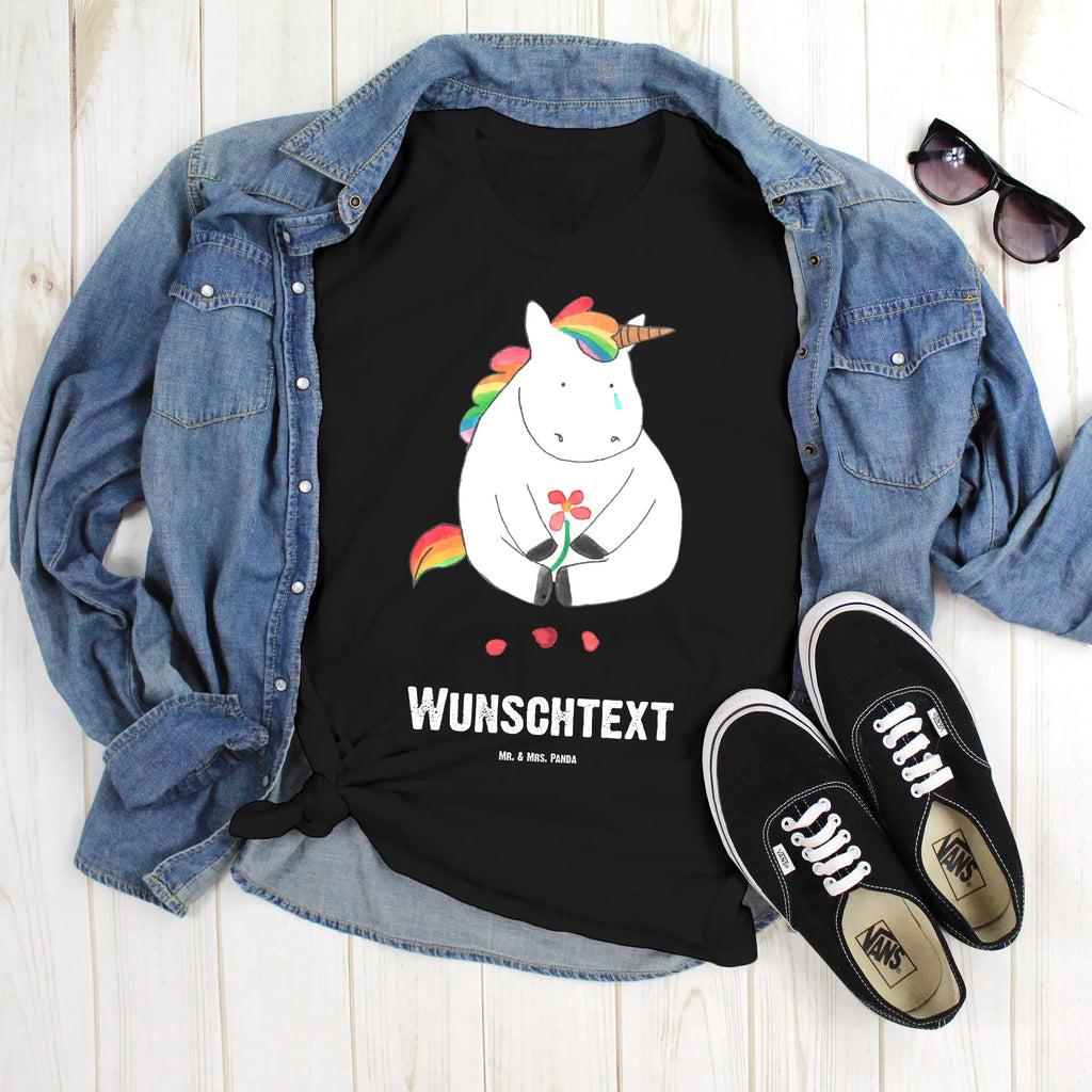 Rozmiar L Personalizowana koszulka Jednorożec Smutny Wunschtext, T-Shirt mit Namen, T-Shirt Personalisiert, Bedrucken, T-Shirt mit Aufruck, Einhorn Deko, Unicorn, Einhorn, Einhörner, Glitzer, Freunde, Liebe, Trauer, Blume, Trösten. Freundschaft, Grußkarte