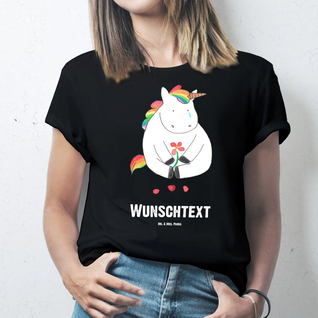 Rozmiar L Personalizowana koszulka Jednorożec Smutny Wunschtext, T-Shirt mit Namen, T-Shirt Personalisiert, Bedrucken, T-Shirt mit Aufruck, Einhorn Deko, Unicorn, Einhorn, Einhörner, Glitzer, Freunde, Liebe, Trauer, Blume, Trösten. Freundschaft, Grußkarte
