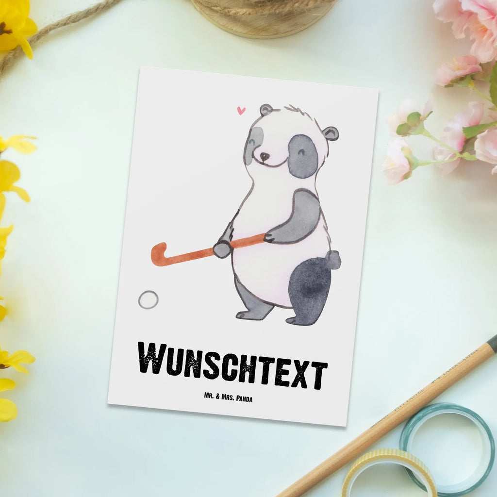 Personalised postcard panda play hockey Gift, sport, hobby, giving, thank you, award, profit, athlete, field hockey, hockey stick, hockey club, Play hockey