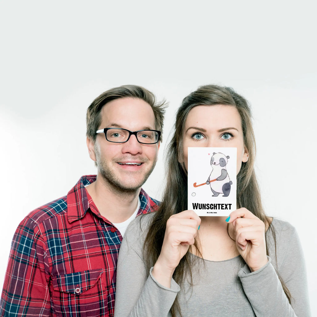 Personalised postcard panda play hockey Gift, sport, hobby, giving, thank you, award, profit, athlete, field hockey, hockey stick, hockey club, Play hockey