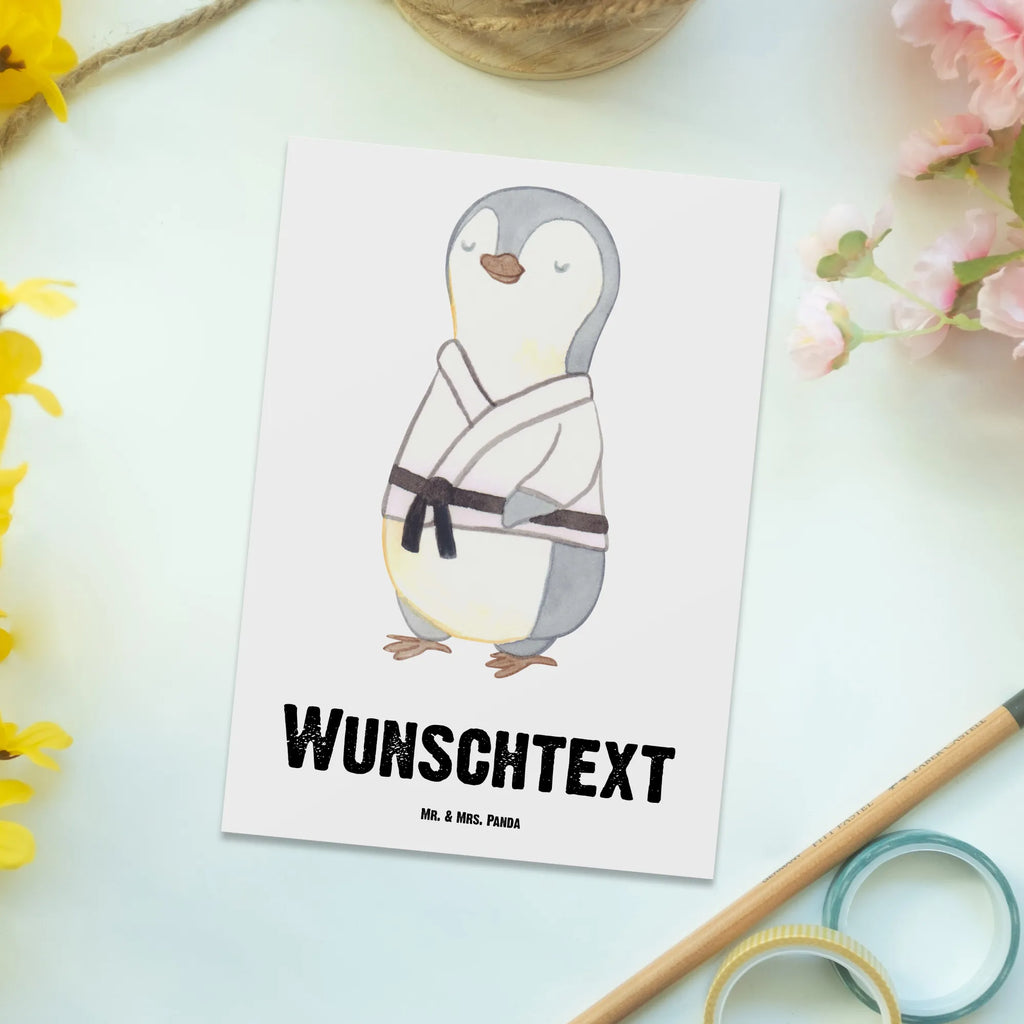 Personalised postcard penguin karate Gift, sport, hobby, giving, thank you, award, profit, athlete, self defense, Karate, martial arts, karate club