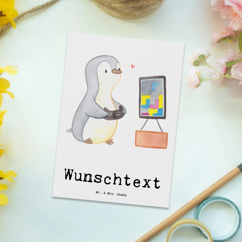 Personalisierte Postkarte Pinguin Zocken Einladung mit Wunschtext, Postkarte bedrucken, Ansichtskarte mit Wunschtext, Grußkarte mit Namen, Grußkarte mit Wunschtext, Geschenkkarte mit Namen, Geschenkkarte mit Wunschtext, Karte mit Wunschtext, Postkarte personalisierbar, Postkarte mit Wunschtext, Postkarte mit Namen, Ansichtskarte mit Namen, Einladung mit Namen, Karte mit Namen, Geschenk, Sport, Sportart, Hobby, Schenken, Danke, Dankeschön, Auszeichnung, Gewinn, Sportler, Zocken, Videospiele, Videogames, Gaming