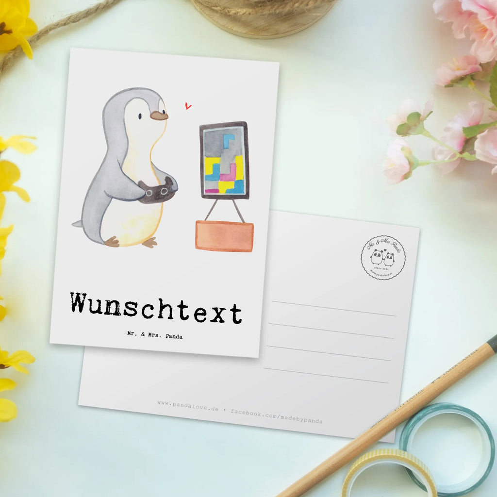 Personalisierte Postkarte Pinguin Zocken Einladung mit Wunschtext, Postkarte bedrucken, Ansichtskarte mit Wunschtext, Grußkarte mit Namen, Grußkarte mit Wunschtext, Geschenkkarte mit Namen, Geschenkkarte mit Wunschtext, Karte mit Wunschtext, Postkarte personalisierbar, Postkarte mit Wunschtext, Postkarte mit Namen, Ansichtskarte mit Namen, Einladung mit Namen, Karte mit Namen, Geschenk, Sport, Sportart, Hobby, Schenken, Danke, Dankeschön, Auszeichnung, Gewinn, Sportler, Zocken, Videospiele, Videogames, Gaming