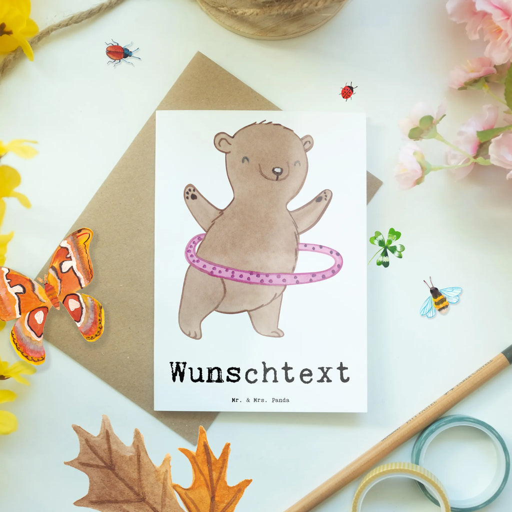 Personalised greetings card bear hula hoops Gift, sport, hobby, giving, thank you, award, profit, athlete, fitness, training, Hula Hoop