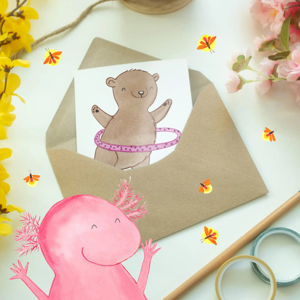 Personalised greetings card bear hula hoops Gift, sport, hobby, giving, thank you, award, profit, athlete, fitness, training, Hula Hoop