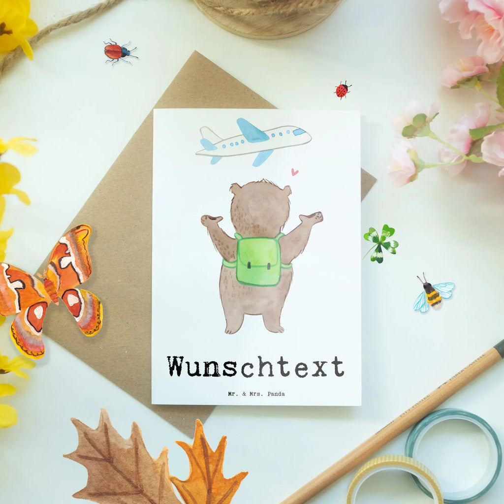 Personalised greetings card bear Travel Gift, sport, hobby, giving, thank you, award, profit, athlete, vacation, exchange year, tour operator, travel agency, student exchange, world trip, year abroad, Travel, tour group, holidays