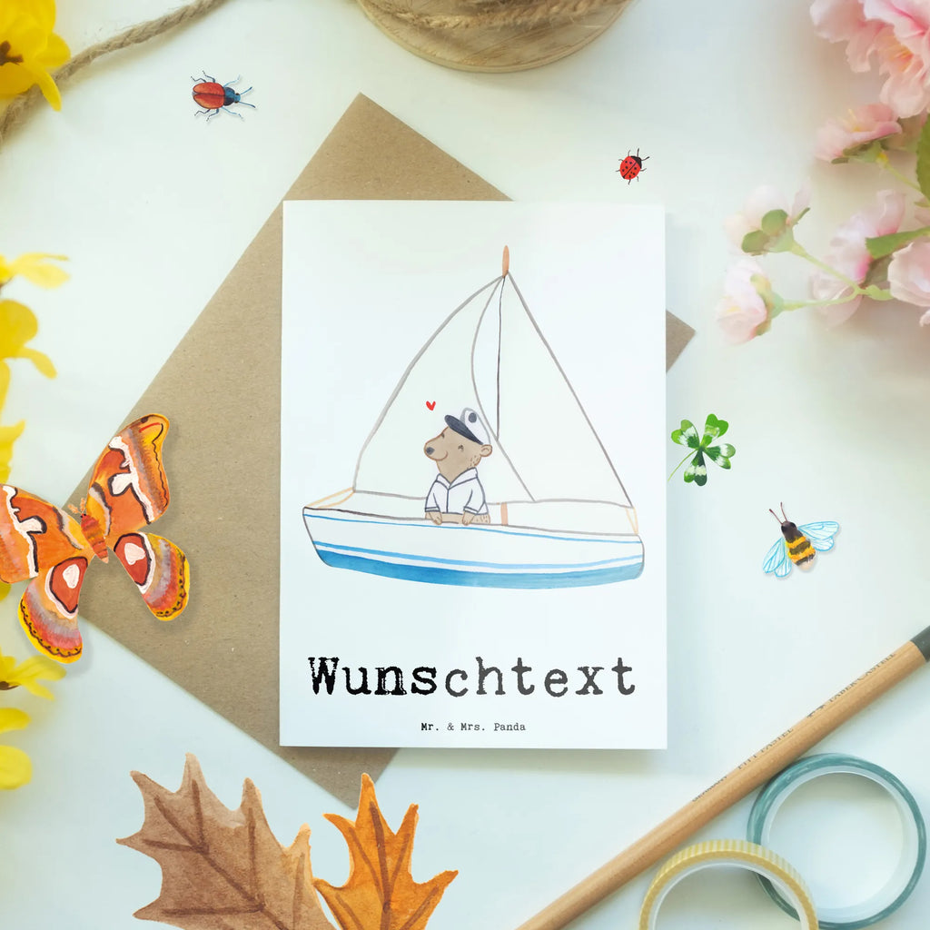 Personalised greetings card bear Sail Gift, sport, hobby, giving, thank you, award, profit, athlete, sailing school, sailing trip, sailing boat, yacht club, sailing