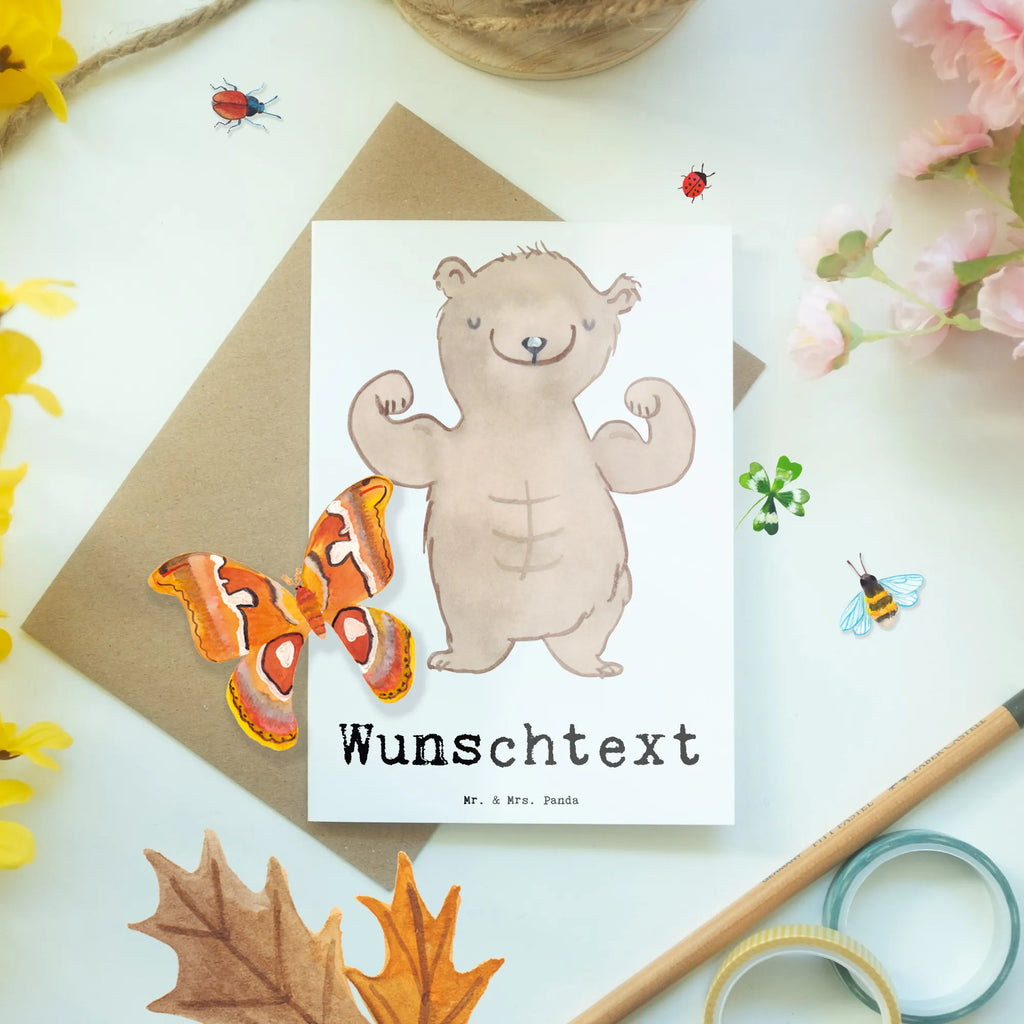 Personalised greetings card bear body building Gift, sport, hobby, giving, thank you, award, profit, athlete, Bodybuilding, body shaping, muscle mass, competitive sports, sports