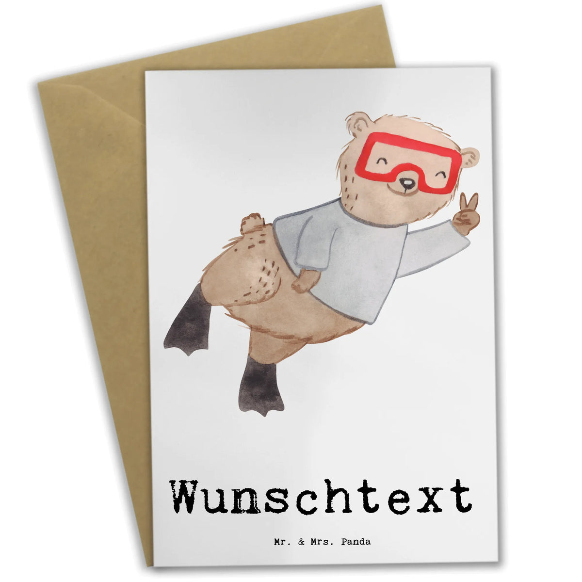 Personalised greetings card bear Dive Gift, sport, hobby, giving, thank you, award, profit, athlete, dive, Diving, diving, diving school, snorkeling