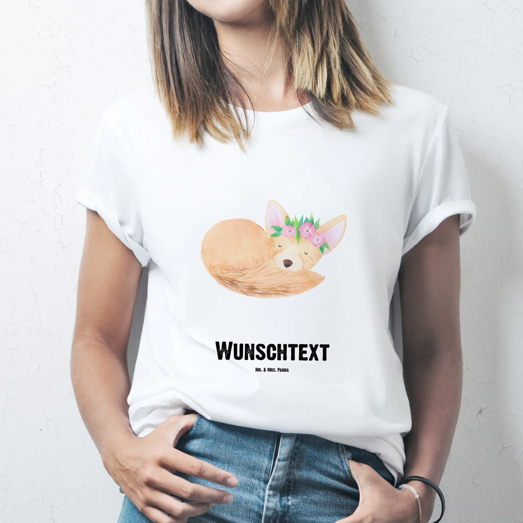 Rozmiar L Personalizowana koszulka lis pustynny kwiaty T-Shirt Personalisiert, Männer, Wunschtext, Frauen, Bedrucken, T-Shirt mit Aufruck, T-Shirt mit Namen, Wildtiere, Afrika, Blumenkranz, Blumen, Wüste, Glücklich, Wüstenfuchs