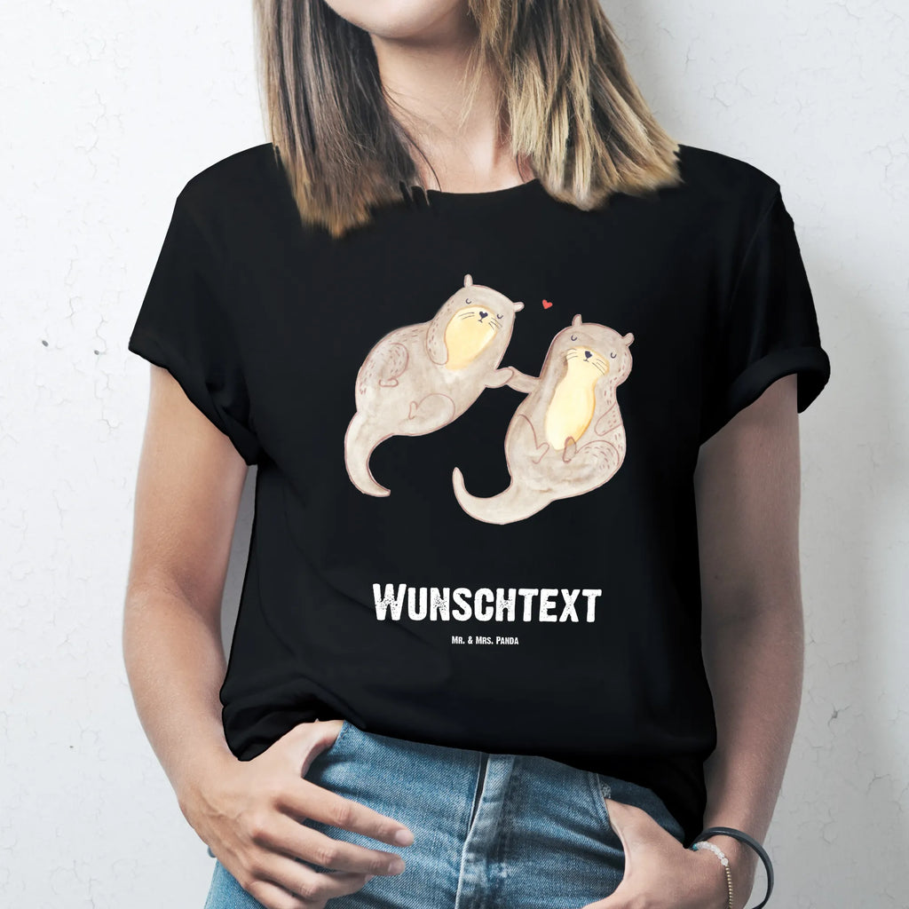 Rozmiar L Personalizowana koszulka wydra trzymać się za ręce T-Shirt Personalisiert, Wunschtext, Bedrucken, T-Shirt mit Aufruck, T-Shirt mit Namen, Fischotter, Seeotter, Otter, Otter Seeotter See Otter