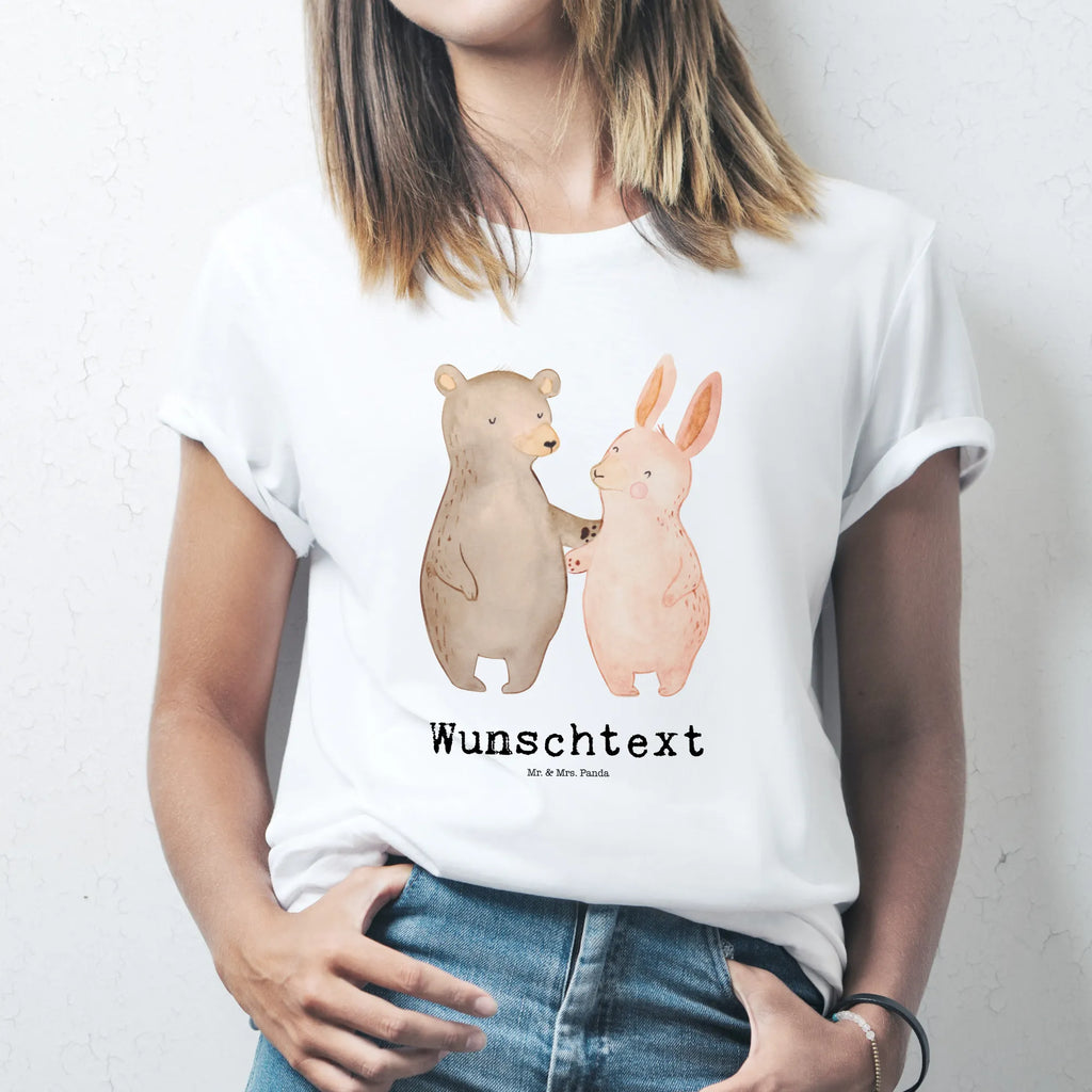 Rozmiar L Personalizowana koszulka Niedźwiedź i królik Przytulać Wunschtext, T-Shirt mit Aufruck, Bedrucken, T-Shirt Personalisiert, T-Shirt mit Namen, Liebe, Freund, Ehefrau, Liebesgeschenk, Heiraten, Hocheitstag, Jahrestag, Verlobung, Heiratsantrag, Partner, Ehemann, Freundin, Hase, Bär, Freunde, Bärchen, Bester Freund, Best Friends