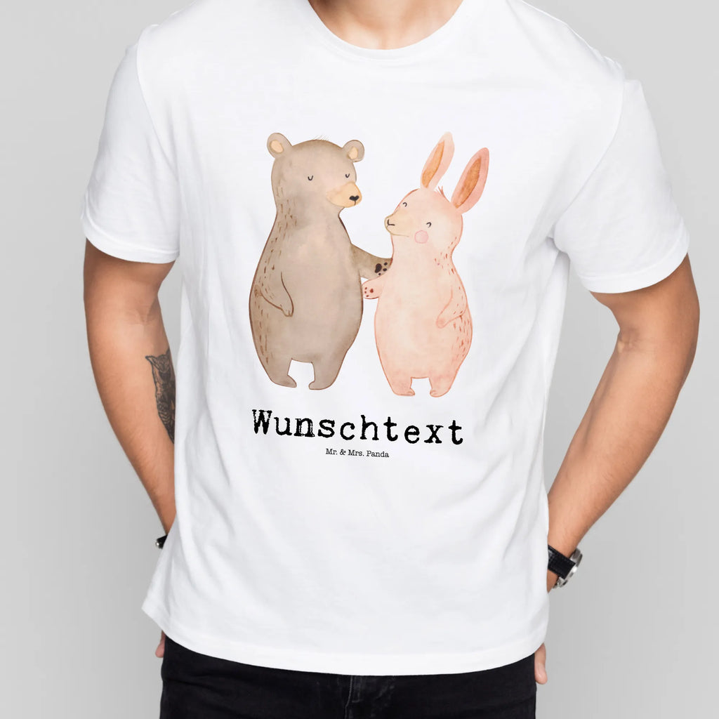 Rozmiar L Personalizowana koszulka Niedźwiedź i królik Przytulać Wunschtext, T-Shirt mit Aufruck, Bedrucken, T-Shirt Personalisiert, T-Shirt mit Namen, Liebe, Freund, Ehefrau, Liebesgeschenk, Heiraten, Hocheitstag, Jahrestag, Verlobung, Heiratsantrag, Partner, Ehemann, Freundin, Hase, Bär, Freunde, Bärchen, Bester Freund, Best Friends