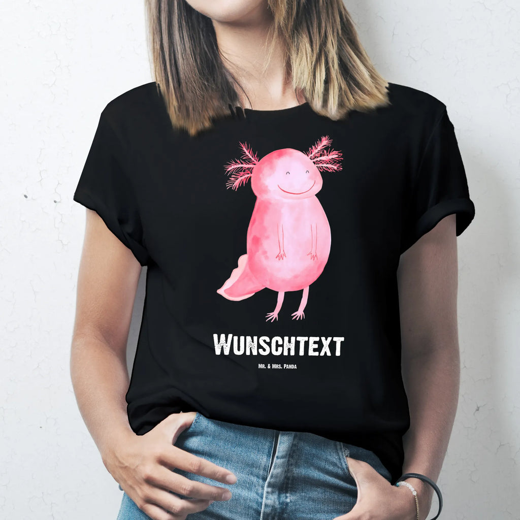 Personalisiertes T-Shirt Axolotl glücklich T-Shirt Personalisiert, T-Shirt mit Namen, Wunschtext, Bedrucken, T-Shirt mit Aufruck, Molch, Axolotl, Lurche, Lurch, Schwanzlurch, Axolot, Gute Laune, Motivation