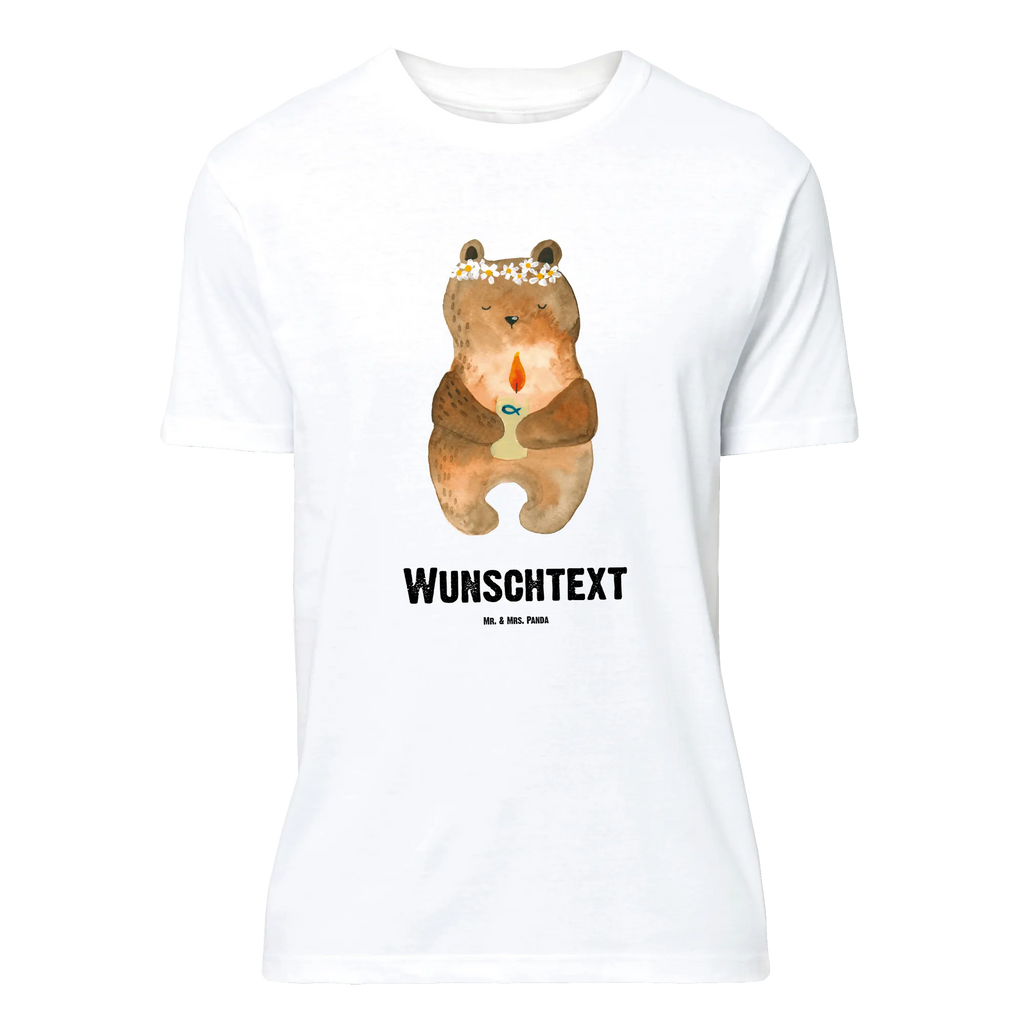 Personalisiertes T-Shirt Bär Kommunion T-Shirt Personalisiert, T-Shirt mit Namen, Frauen, Wunschtext, Männer, T-Shirt mit Aufruck, Bedrucken, Teddybär, Teddy, Bär, Taufkerze, Gottes Segen, katholisch, Kommunion