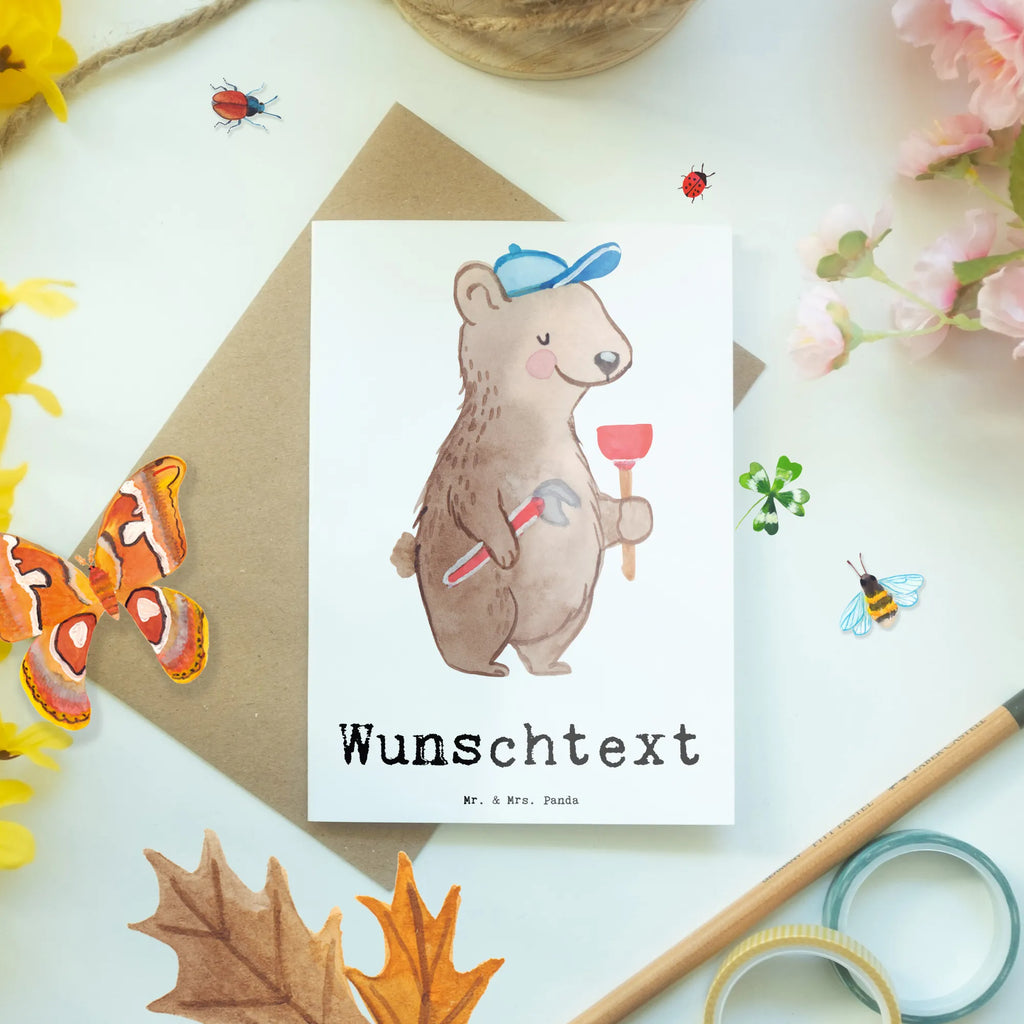 Personalisierte Grußkarte Klempner mit Herz Personalisierte Grußkarte, Grußkarte selbst gestalten, Personalisierte Einladungskarte, Personalisierte Geburtstagskarte, Personalisierte Hochzeitskarte, Personalisierte Glückwunschkarte, Personalisierte Karte, Grußkarte selber drucken, Grußkarten personalisiert, Personalisiertere Klappkarte, Grußkarte mit persönlichen Nachrichten, Grußkarte als Geldgeschenk, Grußkarte mit Namen, Beruf, Ausbildung, Jubiläum, Abschied, Rente, Kollege, Kollegin, Geschenk, Schenken, Arbeitskollege, Mitarbeiter, Firma, Danke, Dankeschön, Sanitärinstallationen, Handwerker, Installateur, Fachbetrieb, Klempner, Gesellenprüfung, Bauklempner, Meister