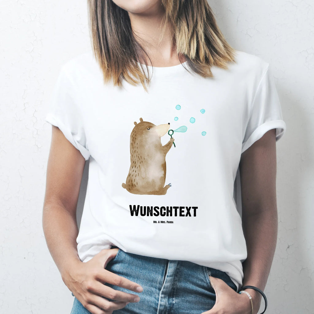 Rozmiar L Personalizowana koszulka niedźwiedź bańki mydlane T-Shirt mit Aufruck, Bedrucken, Wunschtext, Männer, Frauen, T-Shirt mit Namen, T-Shirt Personalisiert, Bär, Teddy, Teddybär, Seifenblasen Bär Lustig Sein Glücklich Traurig Happy
