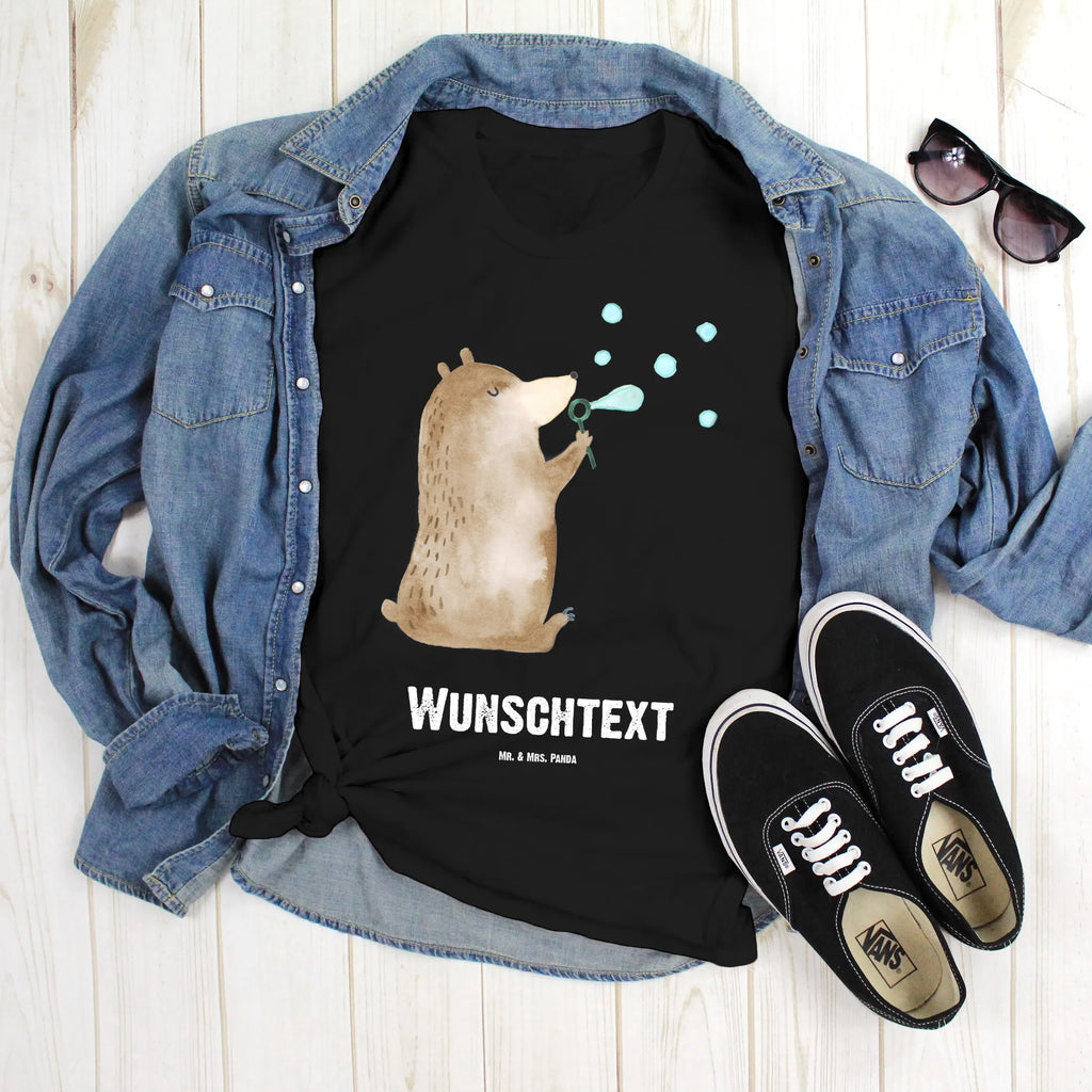 Rozmiar L Personalizowana koszulka niedźwiedź bańki mydlane T-Shirt mit Aufruck, Bedrucken, Wunschtext, Männer, Frauen, T-Shirt mit Namen, T-Shirt Personalisiert, Bär, Teddy, Teddybär, Seifenblasen Bär Lustig Sein Glücklich Traurig Happy