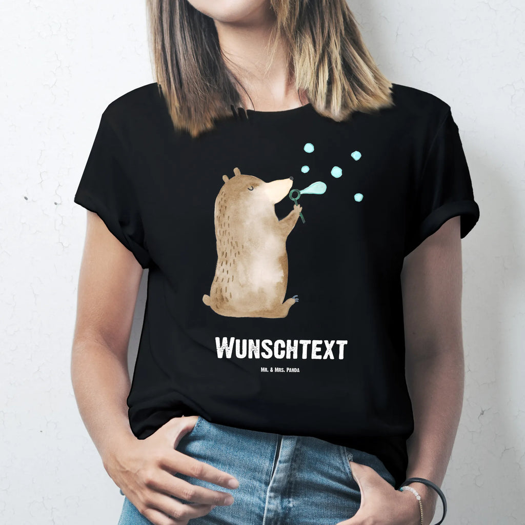 Rozmiar L Personalizowana koszulka niedźwiedź bańki mydlane T-Shirt mit Aufruck, Bedrucken, Wunschtext, Männer, Frauen, T-Shirt mit Namen, T-Shirt Personalisiert, Bär, Teddy, Teddybär, Seifenblasen Bär Lustig Sein Glücklich Traurig Happy