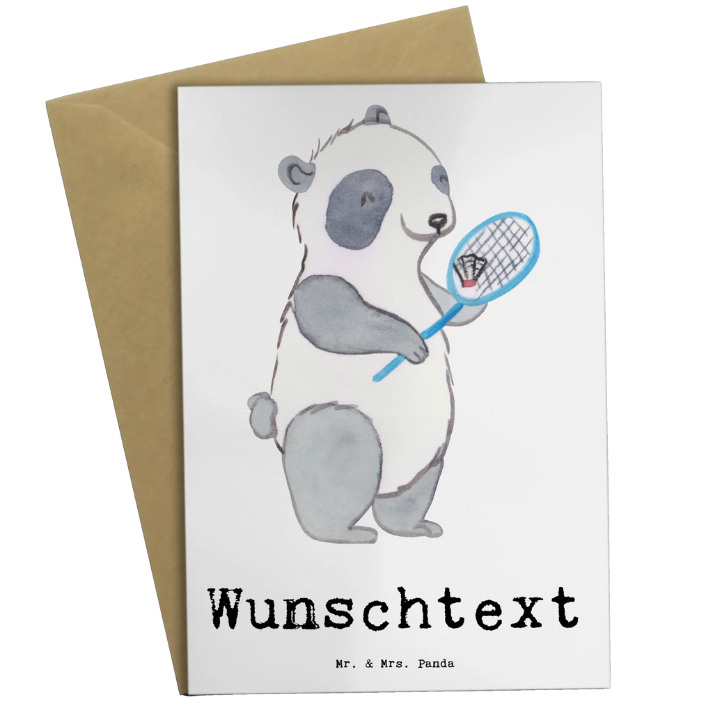 Personalised greetings card panda badminton Gift, sport, hobby, giving, thank you, award, profit, athlete, Badminton, play badminton